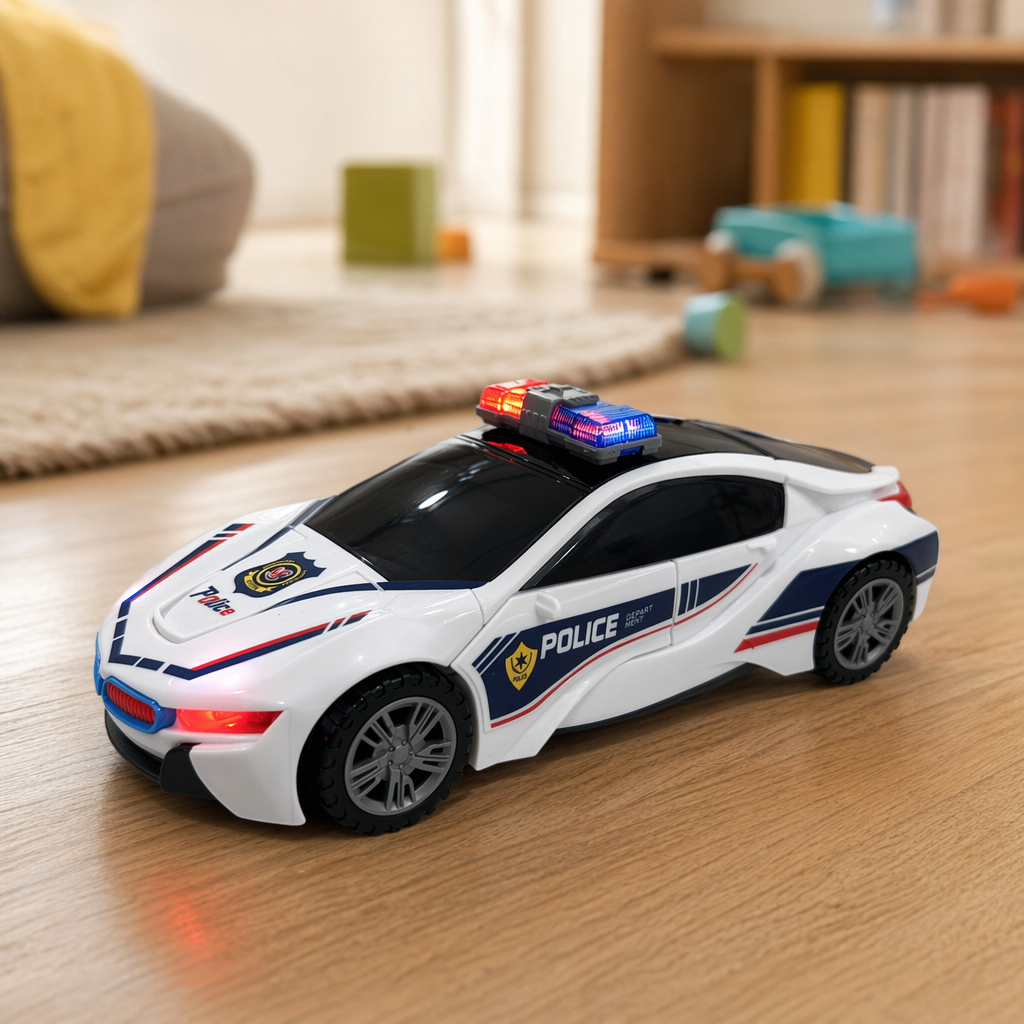 The white police car toy children's educational simulation model car can emit sound and light details Picture