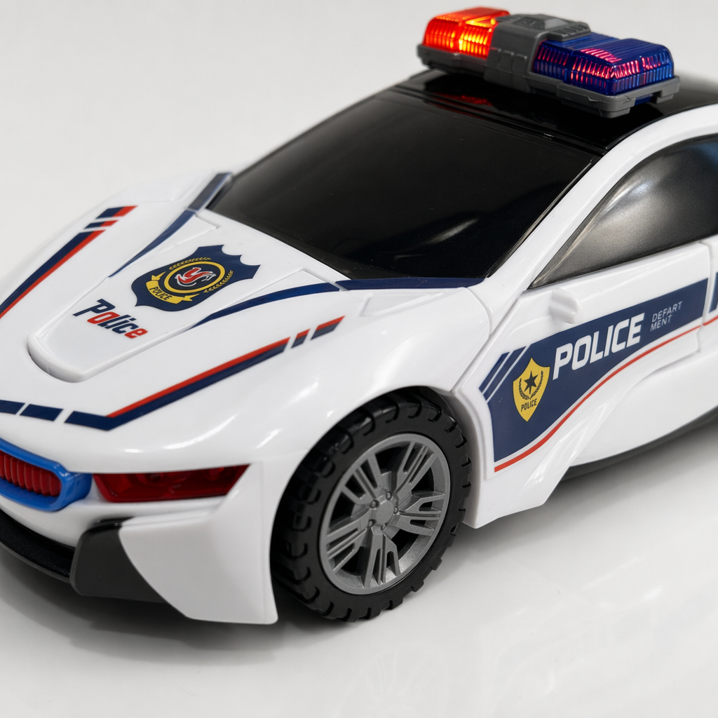 The white police car toy children's educational simulation model car can emit sound and light Application Scenario
