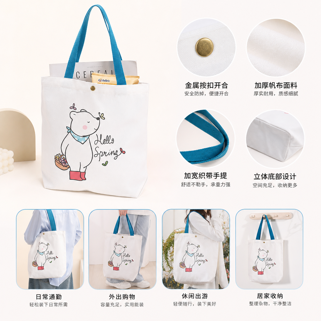 白色帆布袋简约百搭手提环保购物袋