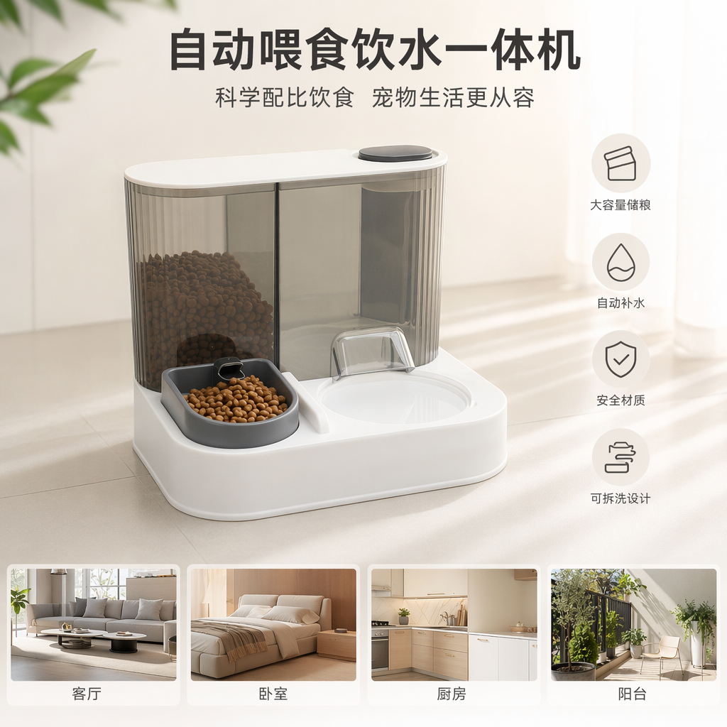 White base automatic feeder, intelligent pet timed and quantified feeding machine