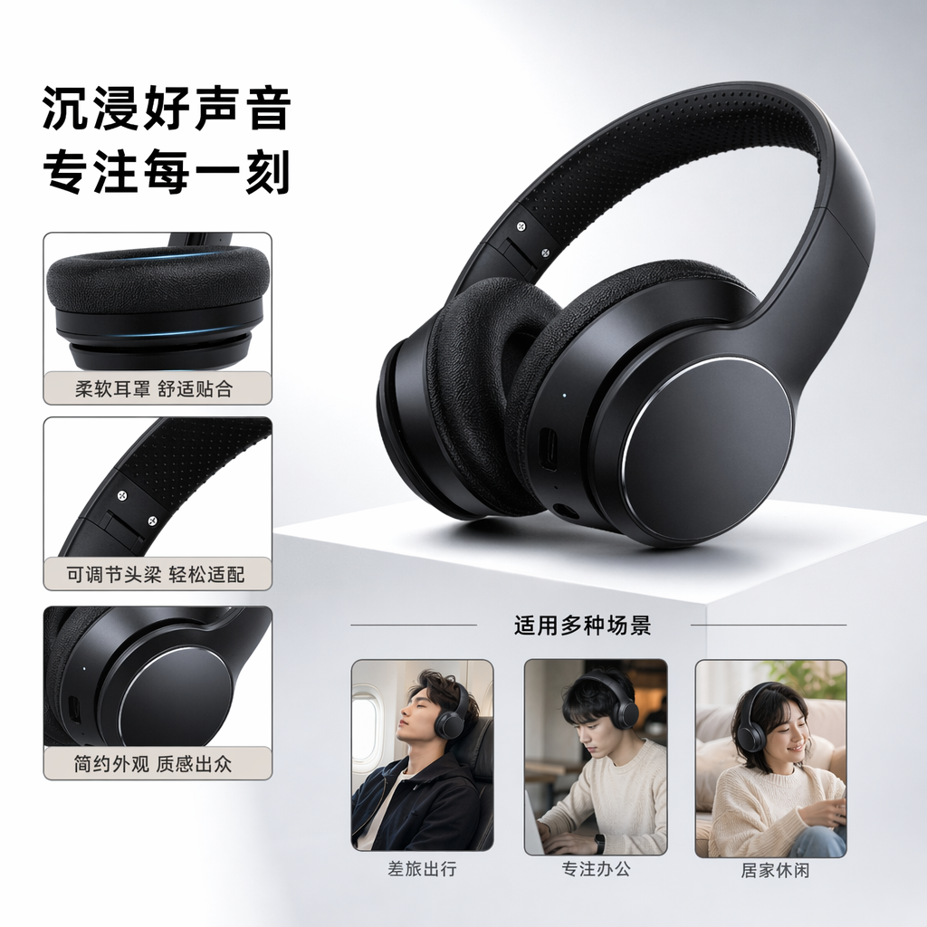 黑色头戴式耳机专用包装盒简约硬质防尘收纳