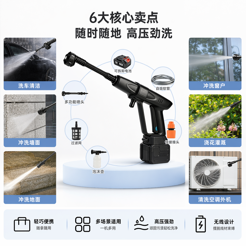 黑色高压清洗枪 360度旋转喷头家用强力水枪配件