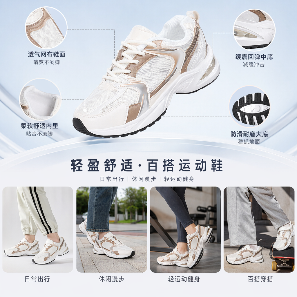 多色拼接厚底运动鞋 透气缓震轻便百搭