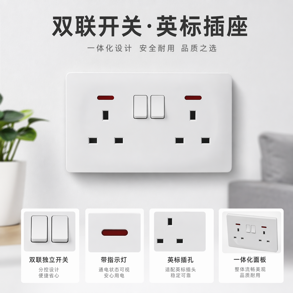 T5 white dual 13A switch socket panel for household wall switch outlet