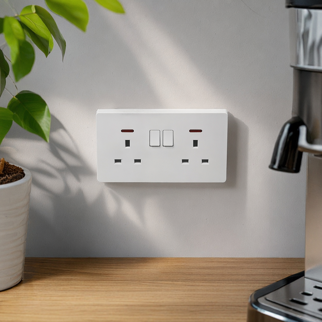 T5 white dual 13A switch socket panel for household wall switch outlet details Picture