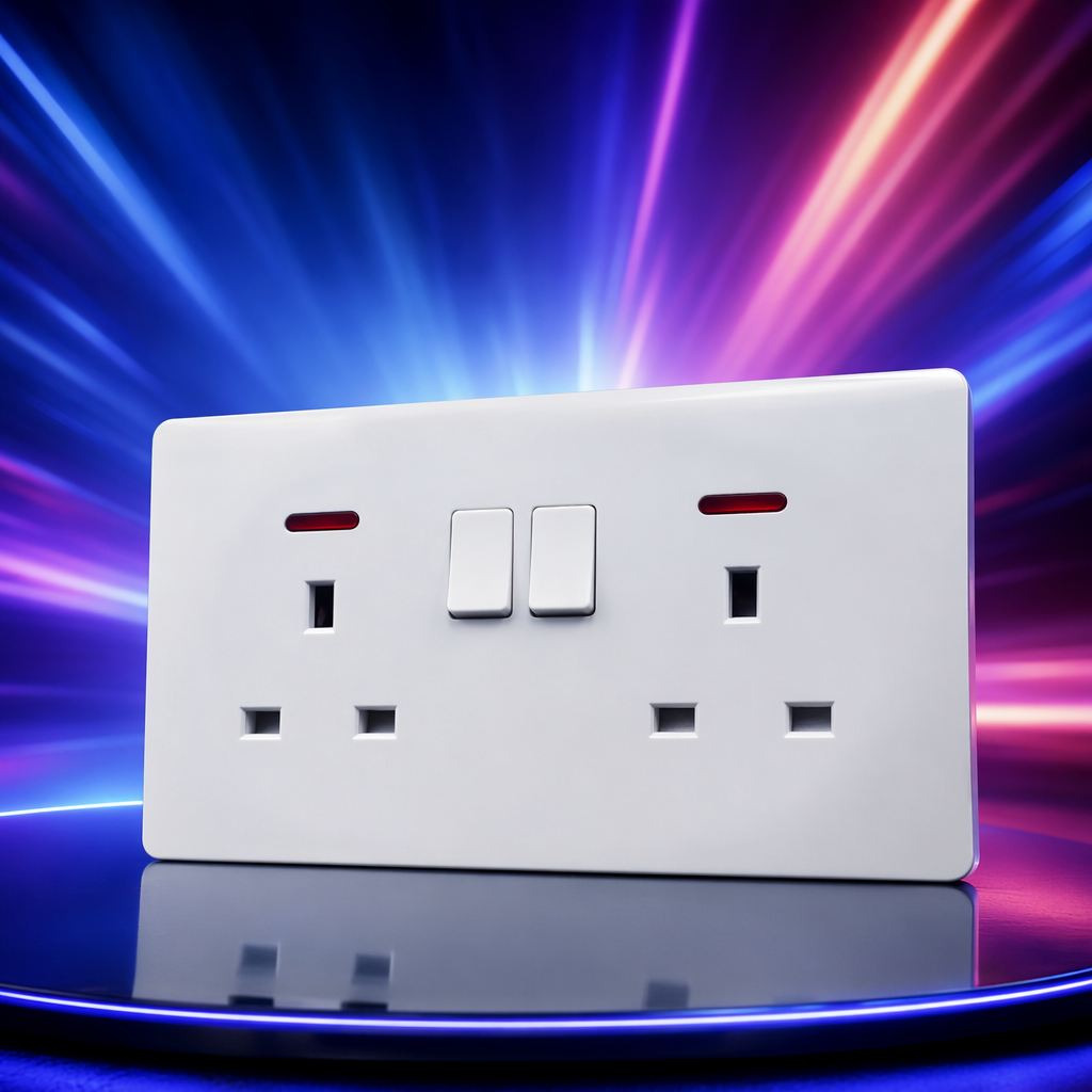 T5 white dual 13A switch socket panel for household wall switch outlet Specification image