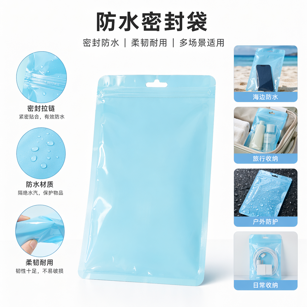 浅蓝色自封袋食品级加厚密封保鲜袋