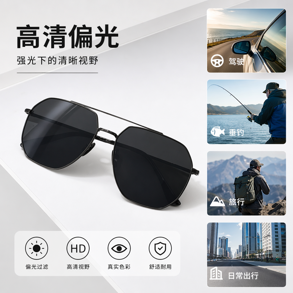 黑色墨镜太阳镜男女通用偏光防紫外线时尚潮流 sunglasses