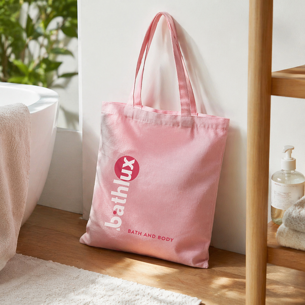 The pink canvas bag is a simple and versatile hand-held shopping bag with an artistic style for daily commuting details Picture