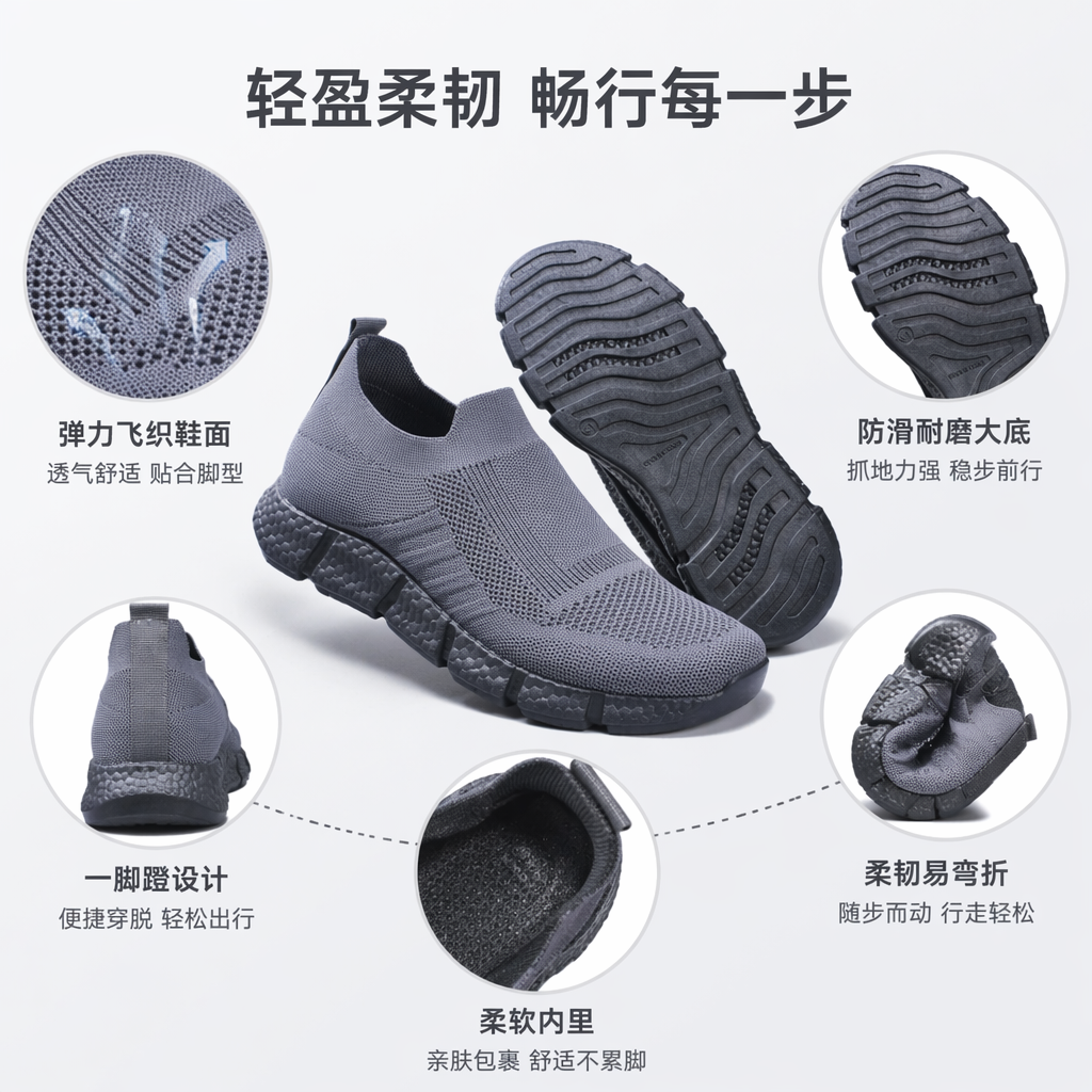 藏蓝灰黑三色针织无鞋带运动鞋