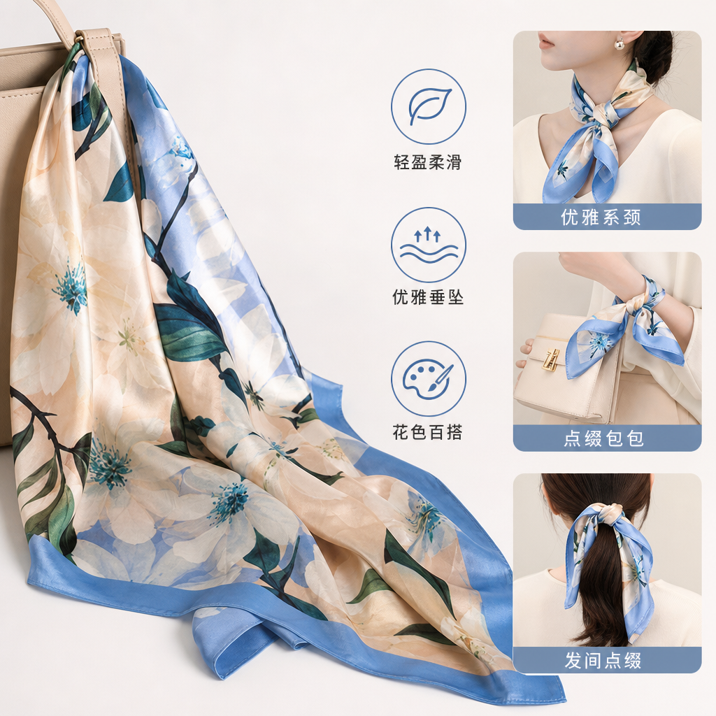 彩色花卉图案围巾秋冬保暖纯棉女士百搭时尚