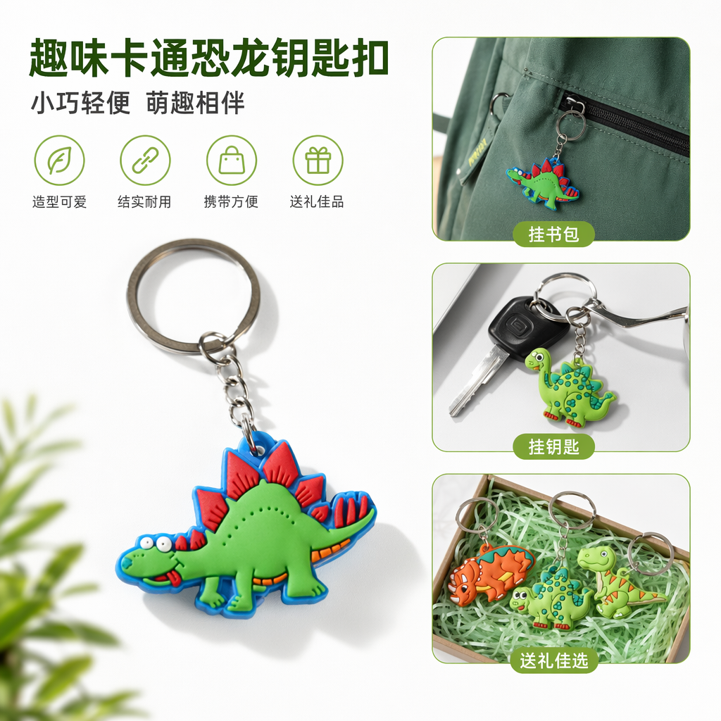 Colorful dinosaur-shaped keychains, cute cartoon pendants, creative children's gifts