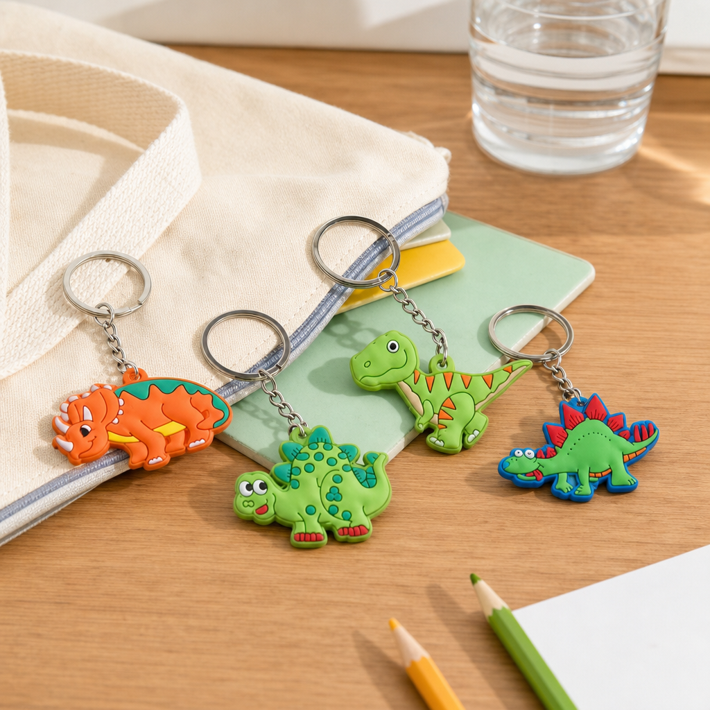 Colorful dinosaur-shaped keychains, cute cartoon pendants, creative children's gifts details Picture