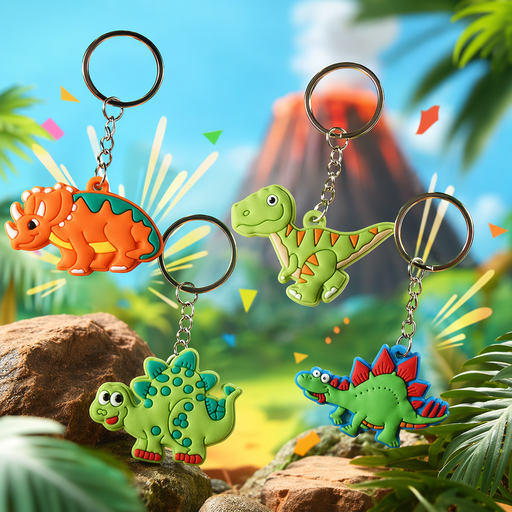 Colorful dinosaur-shaped keychains, cute cartoon pendants, creative children's gifts Specification image