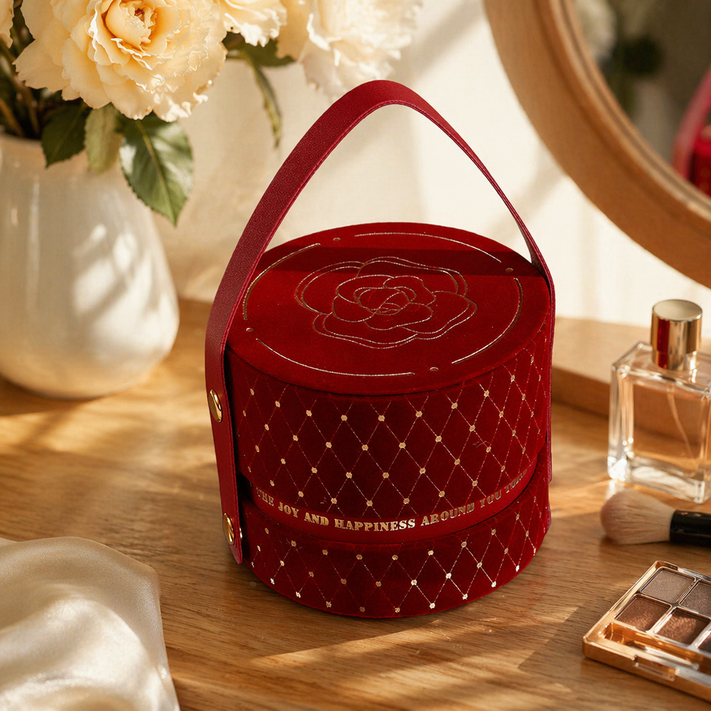 Red velvet hand-held gift box, high-end and elegant festival gift packaging box details Picture