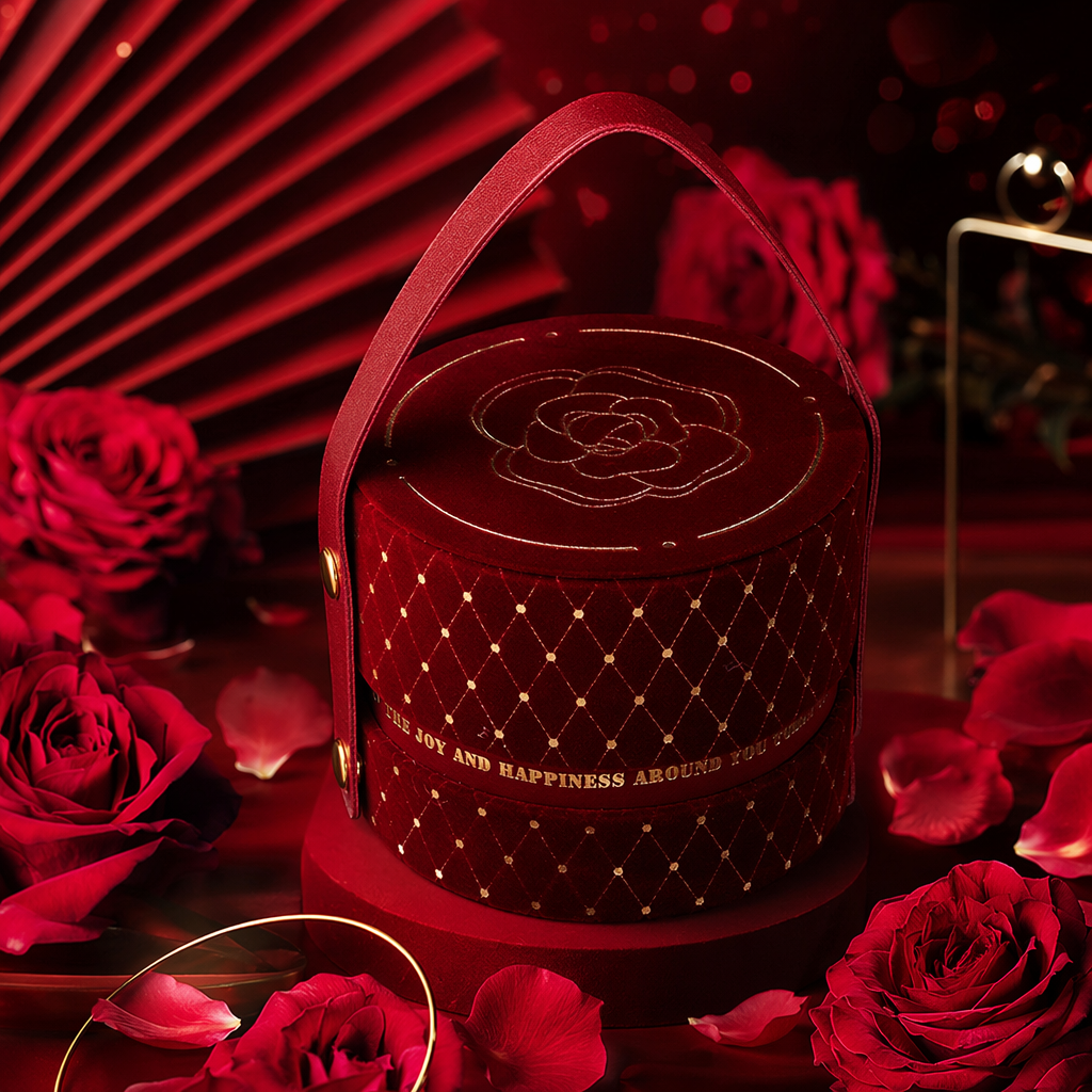 Red velvet hand-held gift box, high-end and elegant festival gift packaging box Specification image