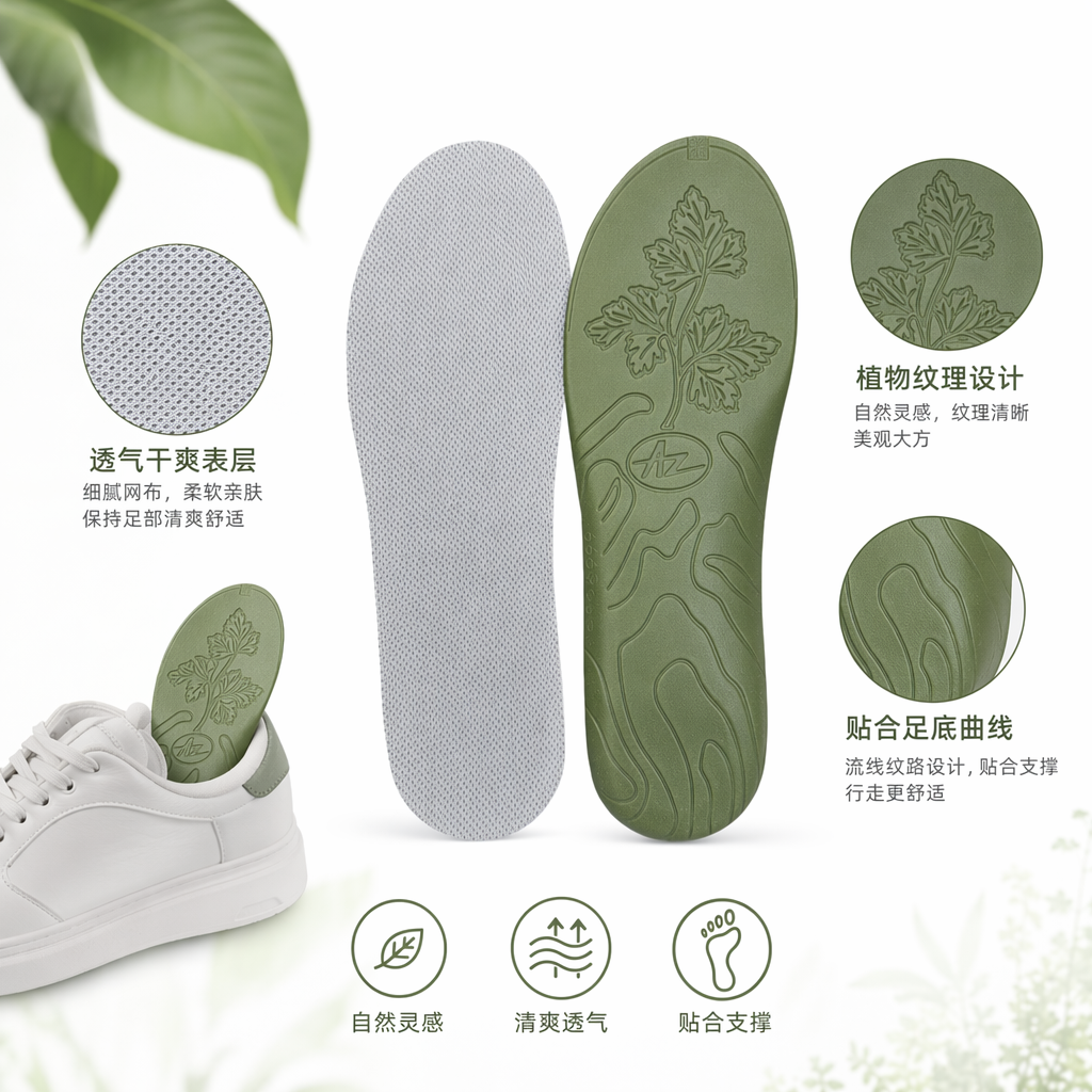 绿色鞋垫 左白网眼右橄榄绿叶形AZ标志