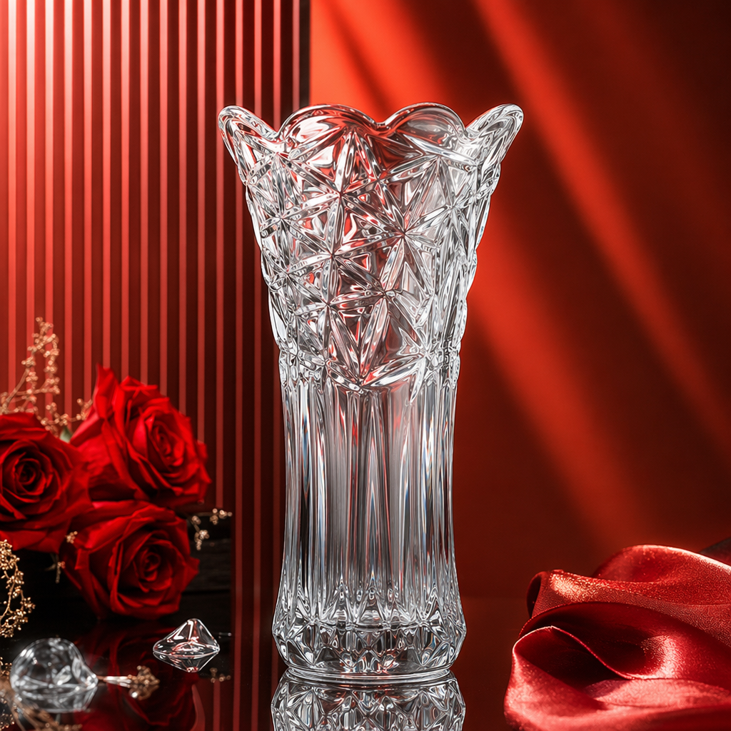The transparent crystal vase is a decorative item for the living room table with high light transmittance and a simple Nordic style Specification image