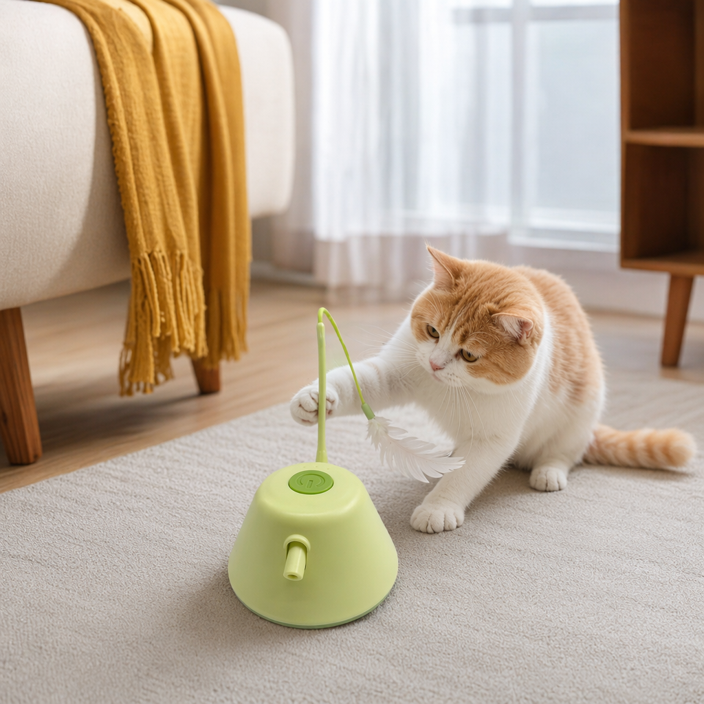 浅绿色猫玩具激光逗猫棒羽毛球猫咪互动玩具产品图