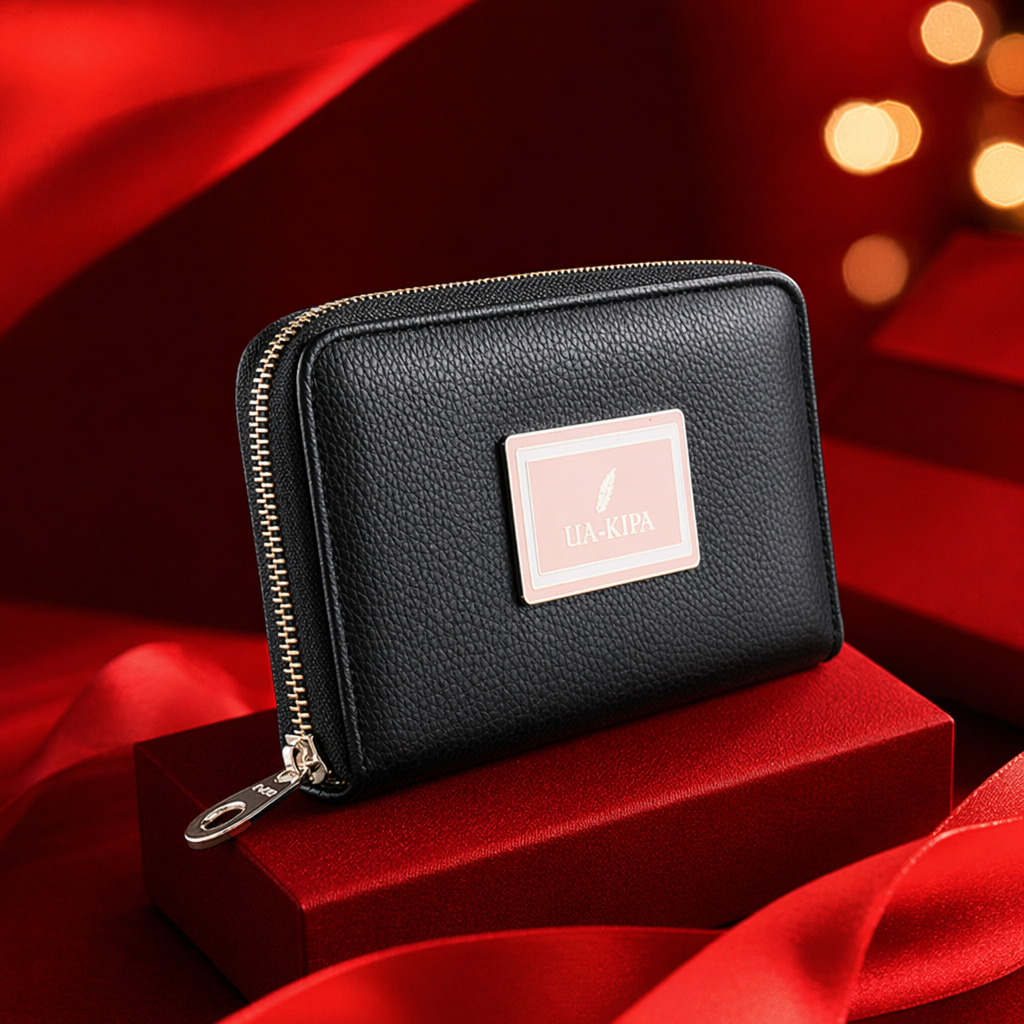 Black textured zipper wallet for ladies, simple and fashionable leather small change storage Specification image