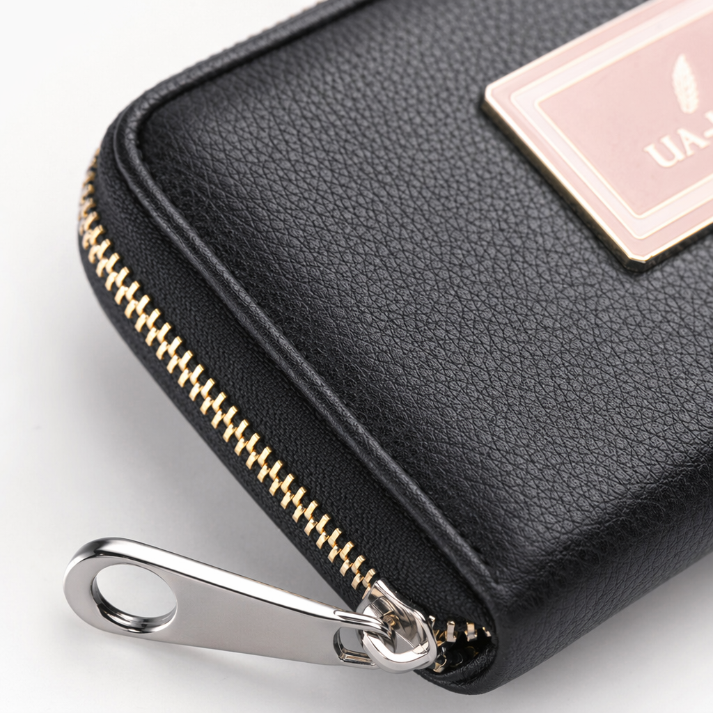Black textured zipper wallet for ladies, simple and fashionable leather small change storage Application Scenario