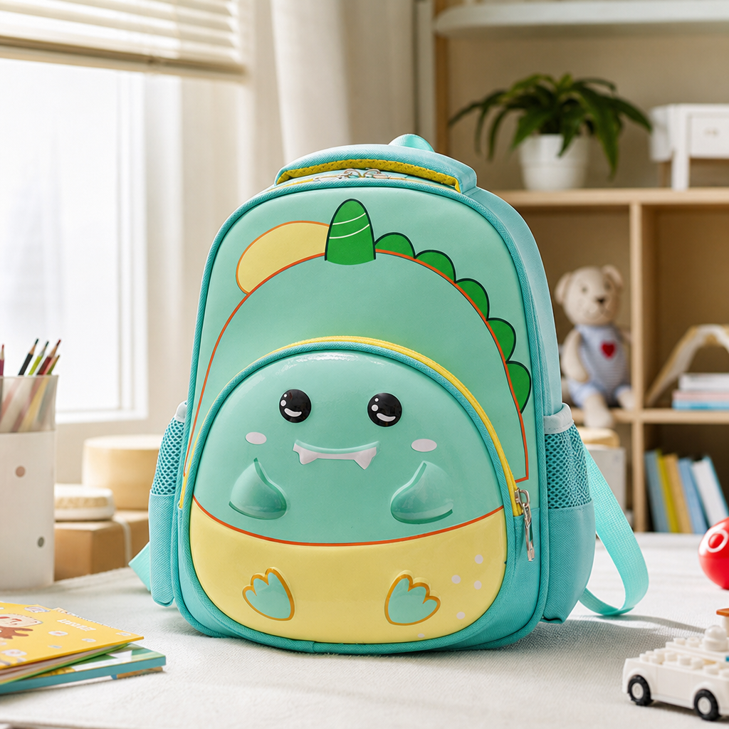 Green dinosaur-shaped children's schoolbag, cute and cartoonish, lightweight backpack for primary school students details Picture