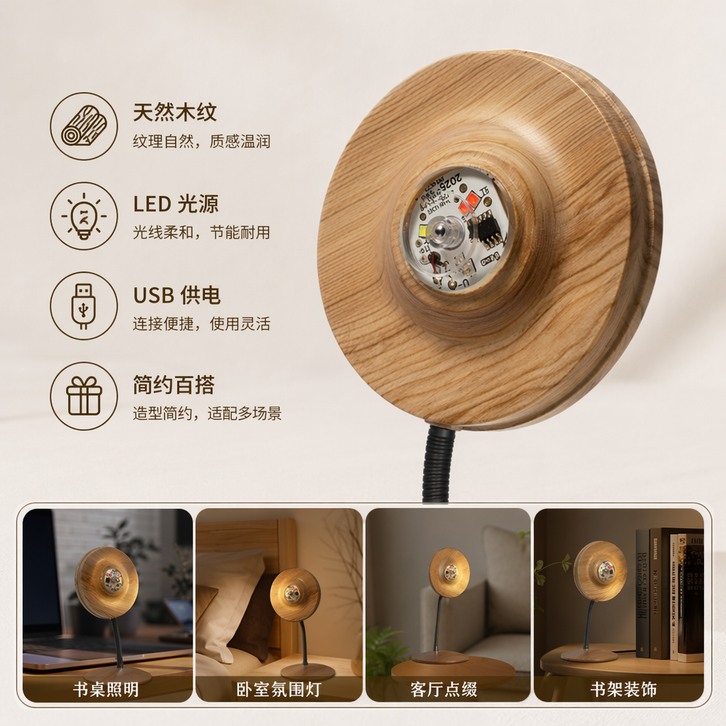 木质底座LED灯珠装饰灯 可调光暖白光简约现代 bedside lamp