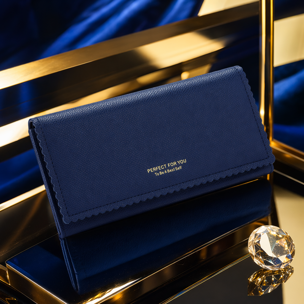 Deep blue textured men's genuine leather wallet, long multi-functional card wallet Specification image