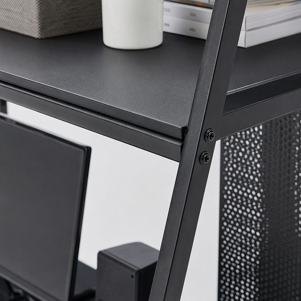 The black and simple desk stand is made of solid wood multi-layer board, which is load-bearing and stable, suitable for office and study Application Scenario