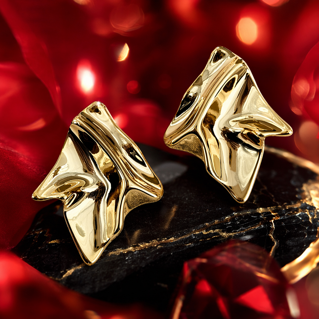 Golden abstract-shaped ear studs with fashionable geometric design, light luxury and niche earrings Specification image