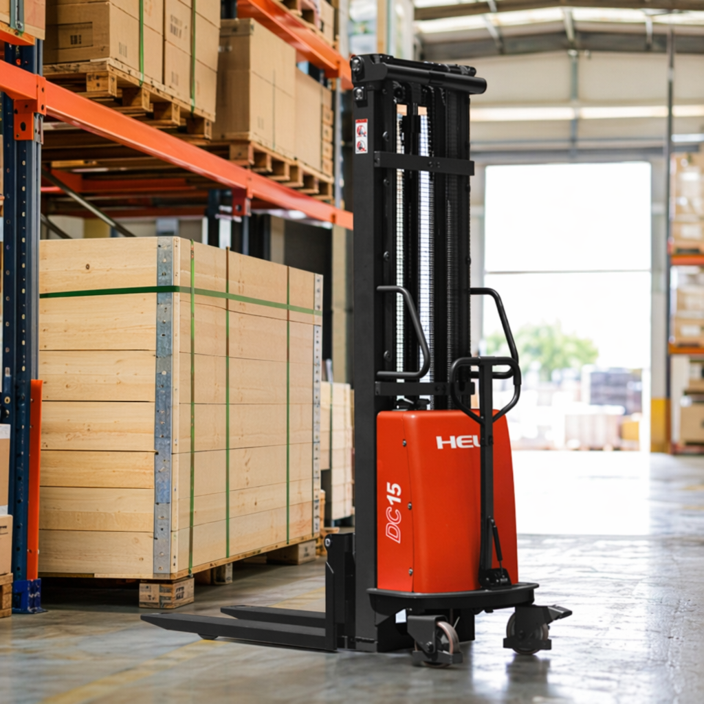 Red electric stacker, 1.5-ton, 3-meter lifting height industrial handling forklift details Picture