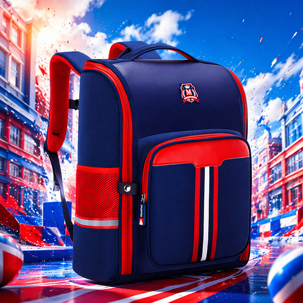 深蓝红相间时尚休闲双肩背包 Specification image