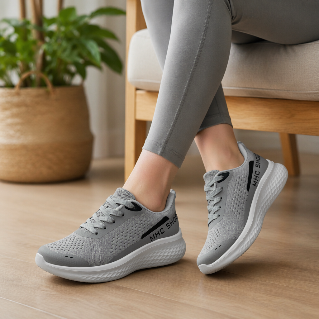 All-black grey and black sports shoes for both men and women, versatile casual running shoes details Picture