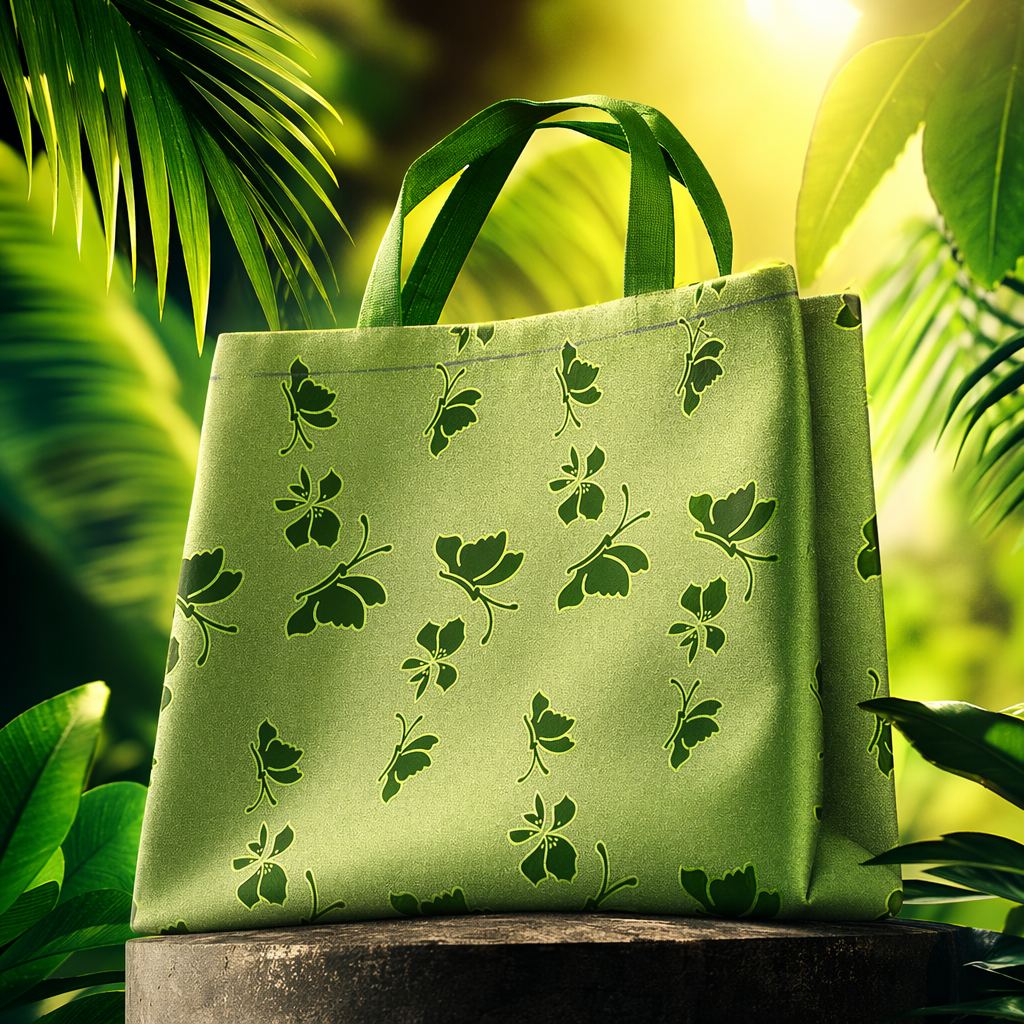 Green floral pattern handbag, simple and eco-friendly cotton and linen shopping bag Specification image