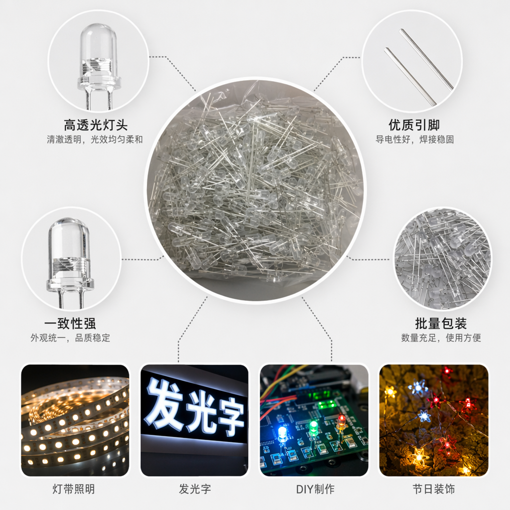 LED发光二极管元件 透明塑料袋包装 直插式电子元器件