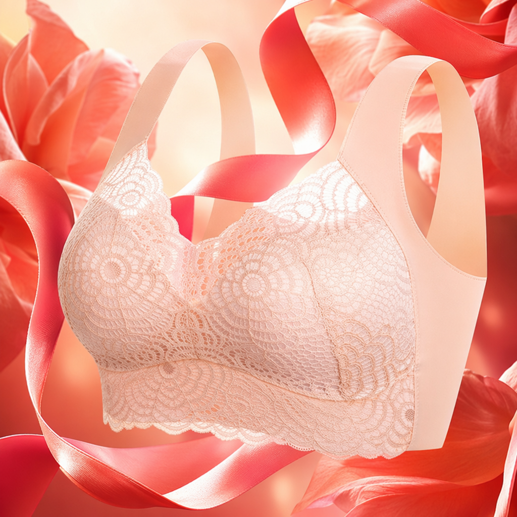 Pink lace women's bras without underwire are comfortable, breathable and adjustable Specification image
