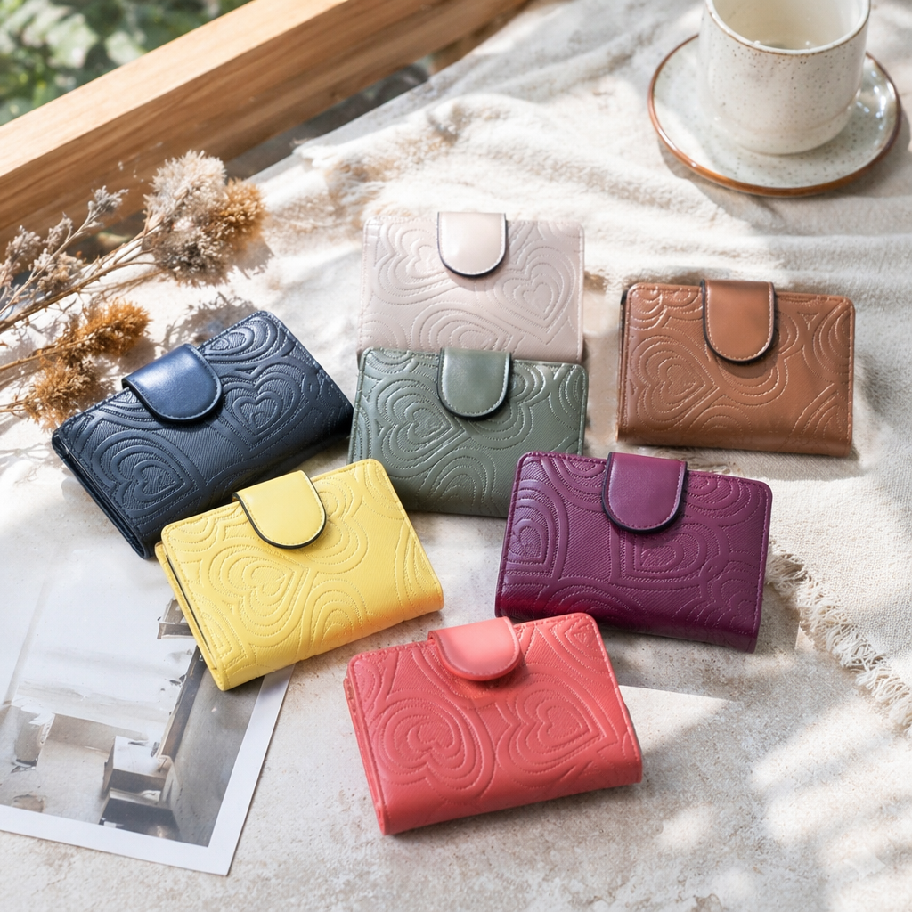 Colorful embossed genuine leather wallet, fashionable and simple long clutch for women details Picture