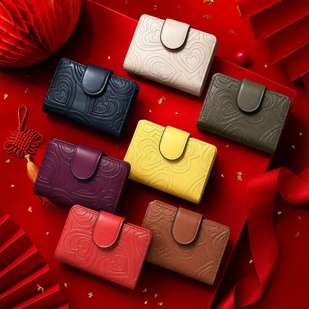 Colorful embossed genuine leather wallet, fashionable and simple long clutch for women Specification image