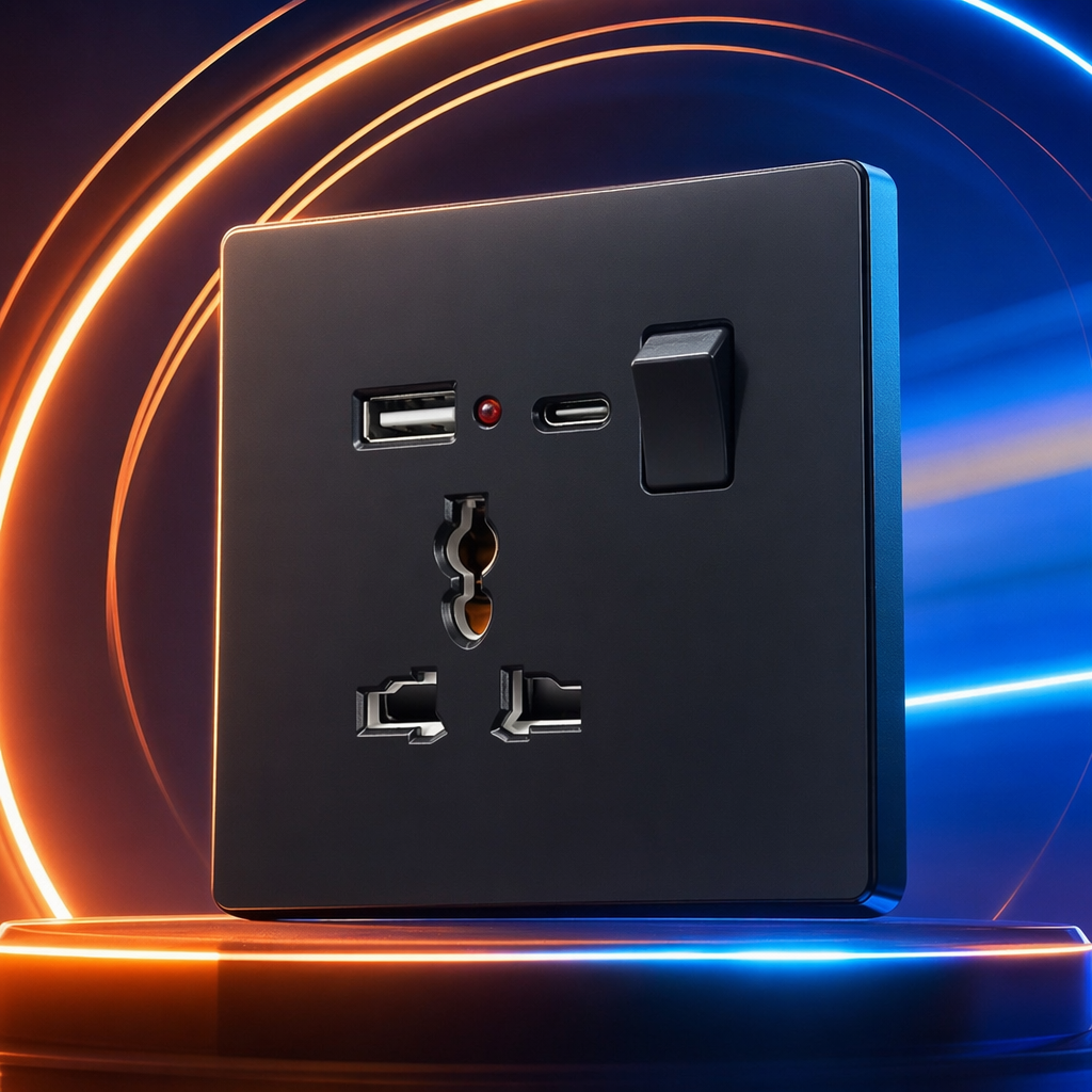 T5 Black multi-functional USB+C wall socket panel, home wall-mounted safety anti-electric shock outlet Specification image