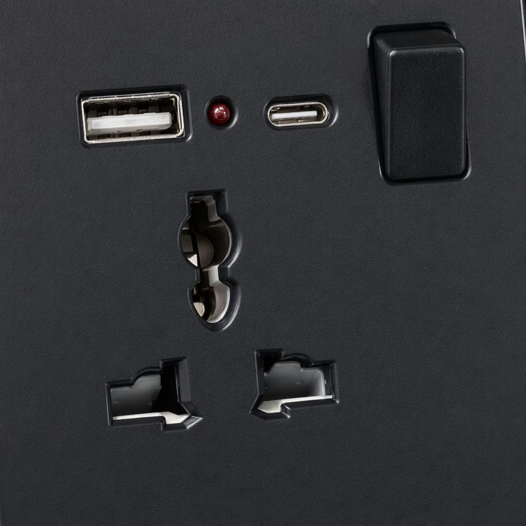 T5 Black multi-functional USB+C wall socket panel, home wall-mounted safety anti-electric shock outlet Application Scenario