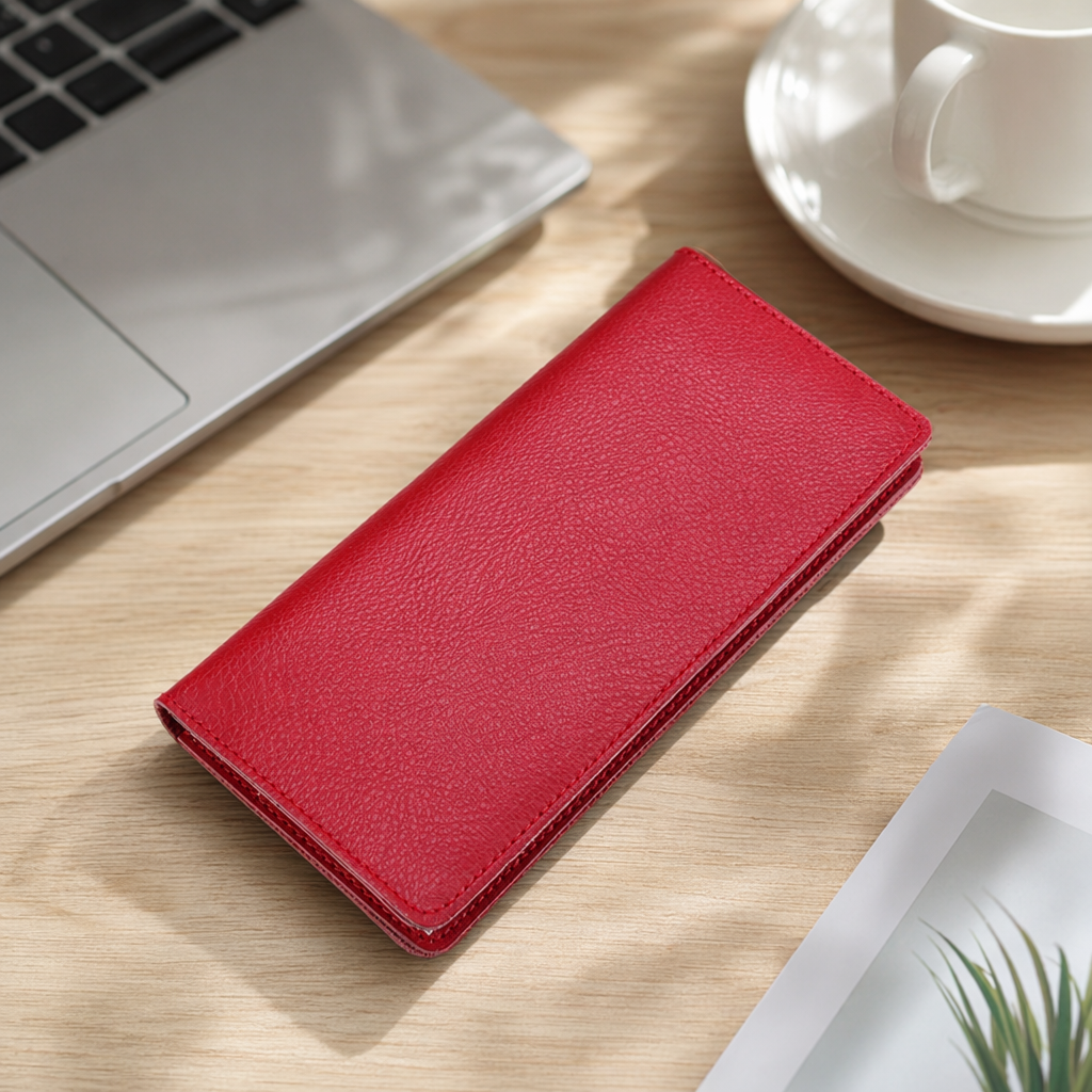 This short, lightweight and wear-resistant red leather wallet for commuting and business men details Picture