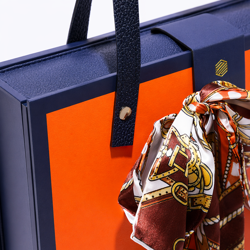Orange gift box with handbag festival gift packaging set Application Scenario