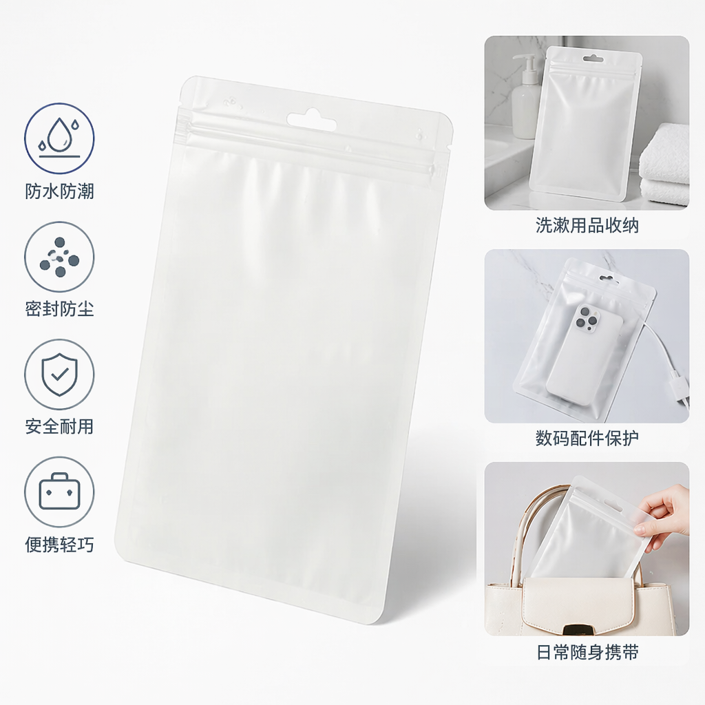 白色自封袋加厚防潮密封食品级环保包装袋