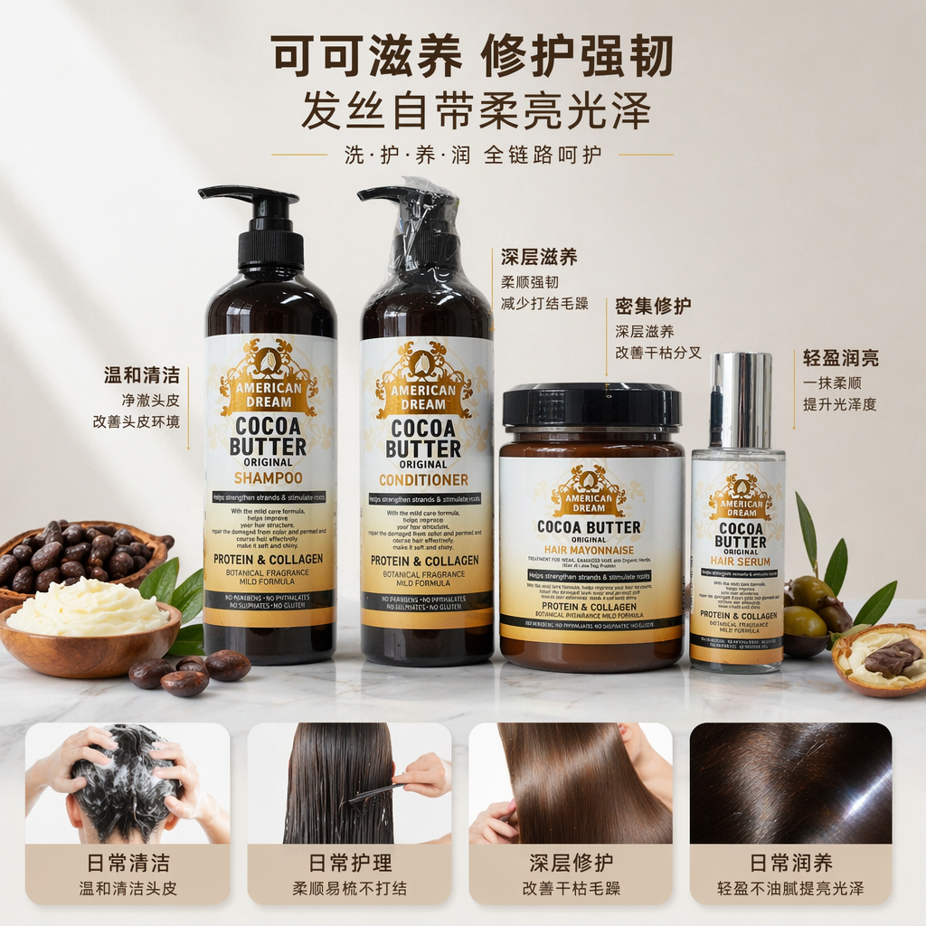 AD COCOA BUTTER ORIGINAL棕色瓶身洗发水护发素发油护发素瓶盖四件套图