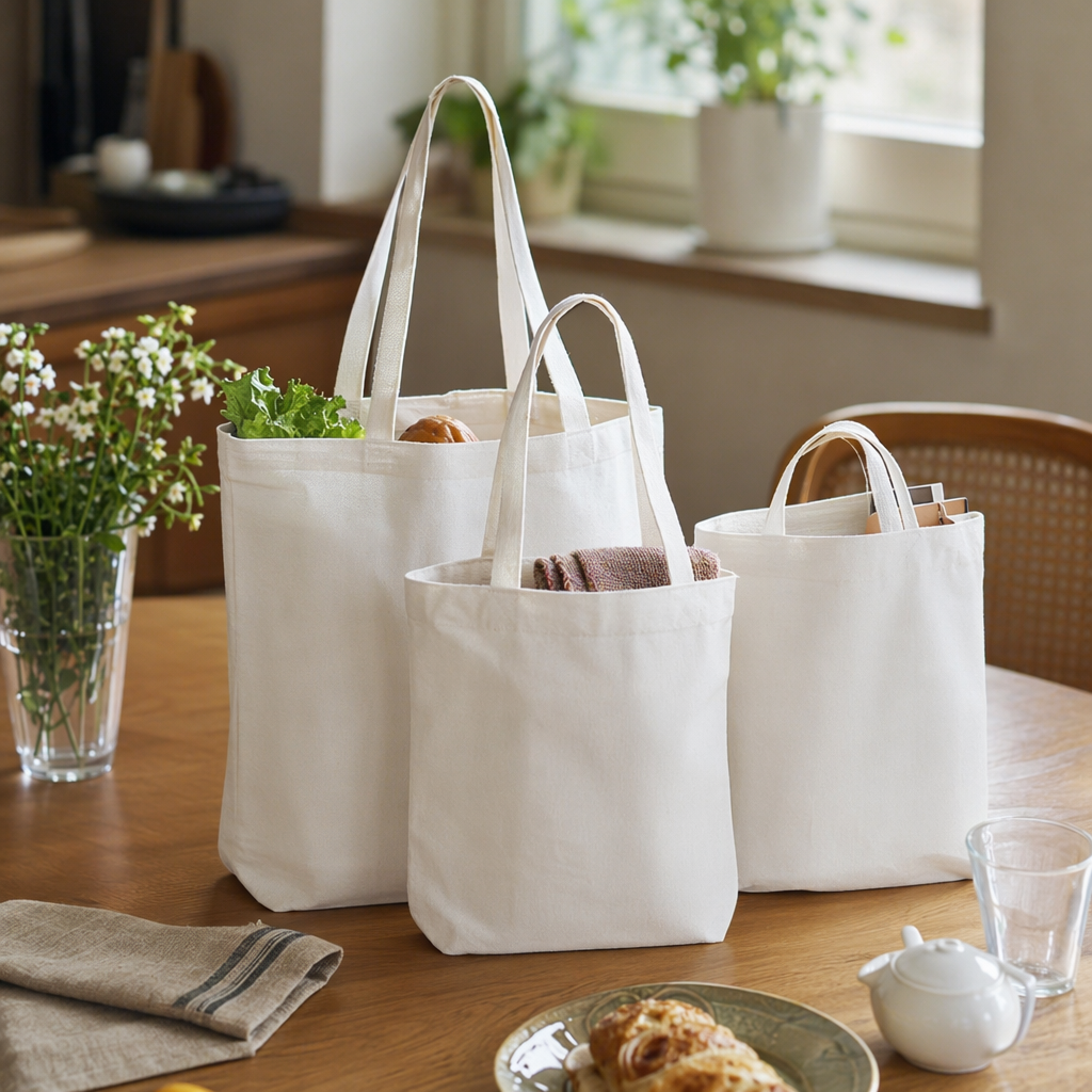 The white canvas handbag is simple, versatile, eco-friendly shopping bag, foldable, lightweight and has a large capacity details Picture