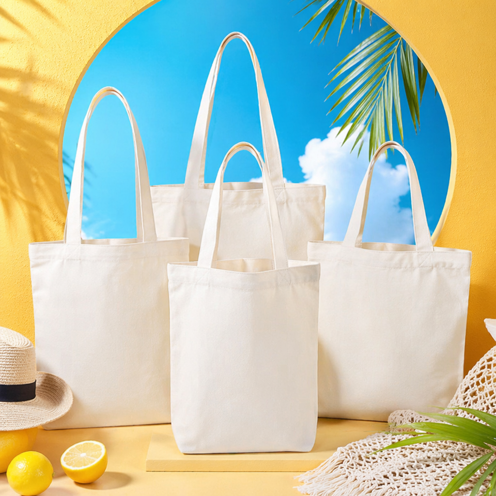 The white canvas handbag is simple, versatile, eco-friendly shopping bag, foldable, lightweight and has a large capacity Specification image