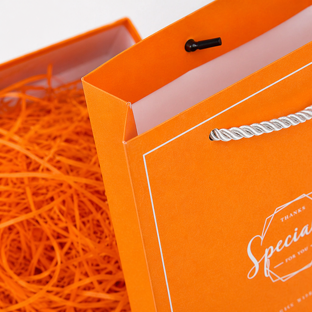 Orange gift box and gift bag combination set for festival, wedding and party packaging supplies Application Scenario