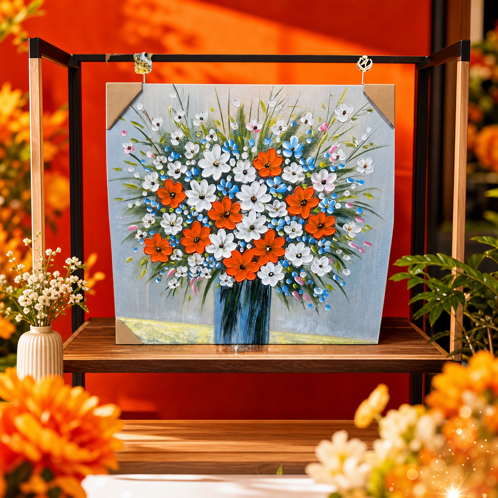 彩色花卉油画画作细节图
