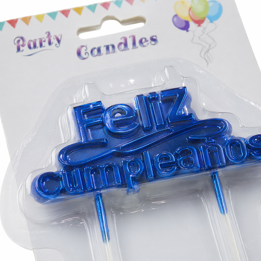 Feliz cumpleanos colorful birthday candles in three styles: blue, gold and yellow Application Scenario