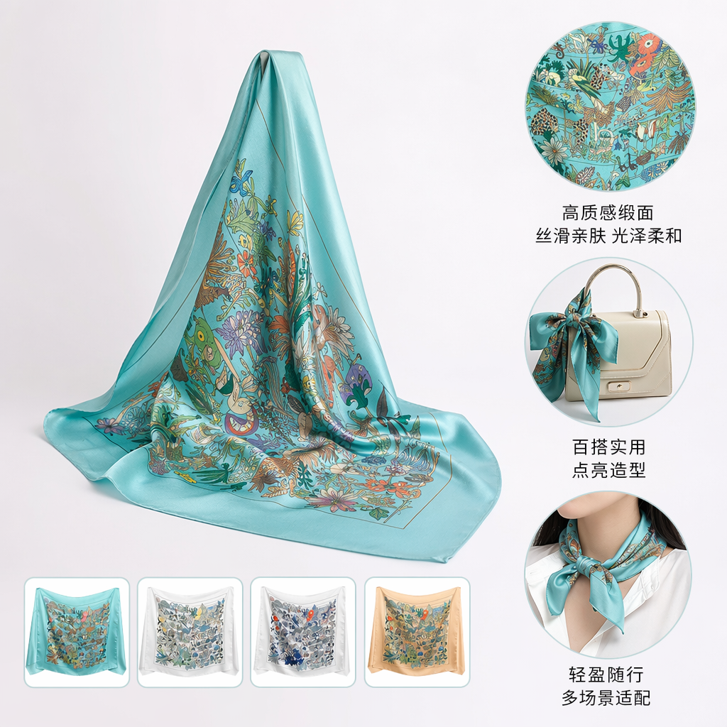 四款挂起印花丝巾真丝薄款春夏围巾装饰 scarf